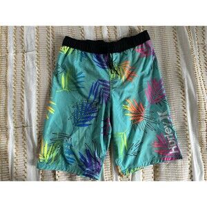 Hurley Boys Pull-On Colorful Tropical Print Swim Trunks Size 14/16